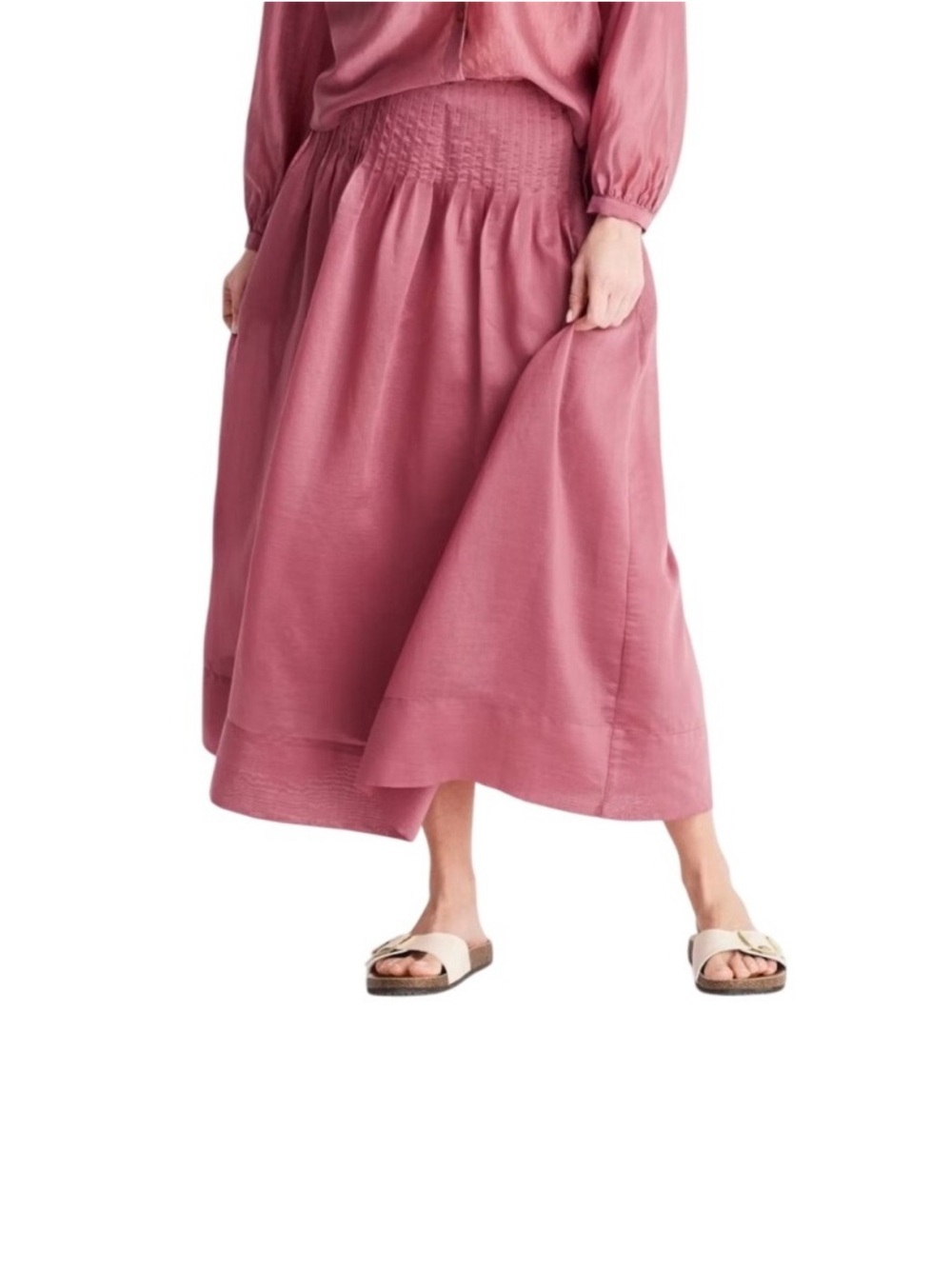 Future Collective Smocked Waist Plus Size Skirt in Dusty Rose